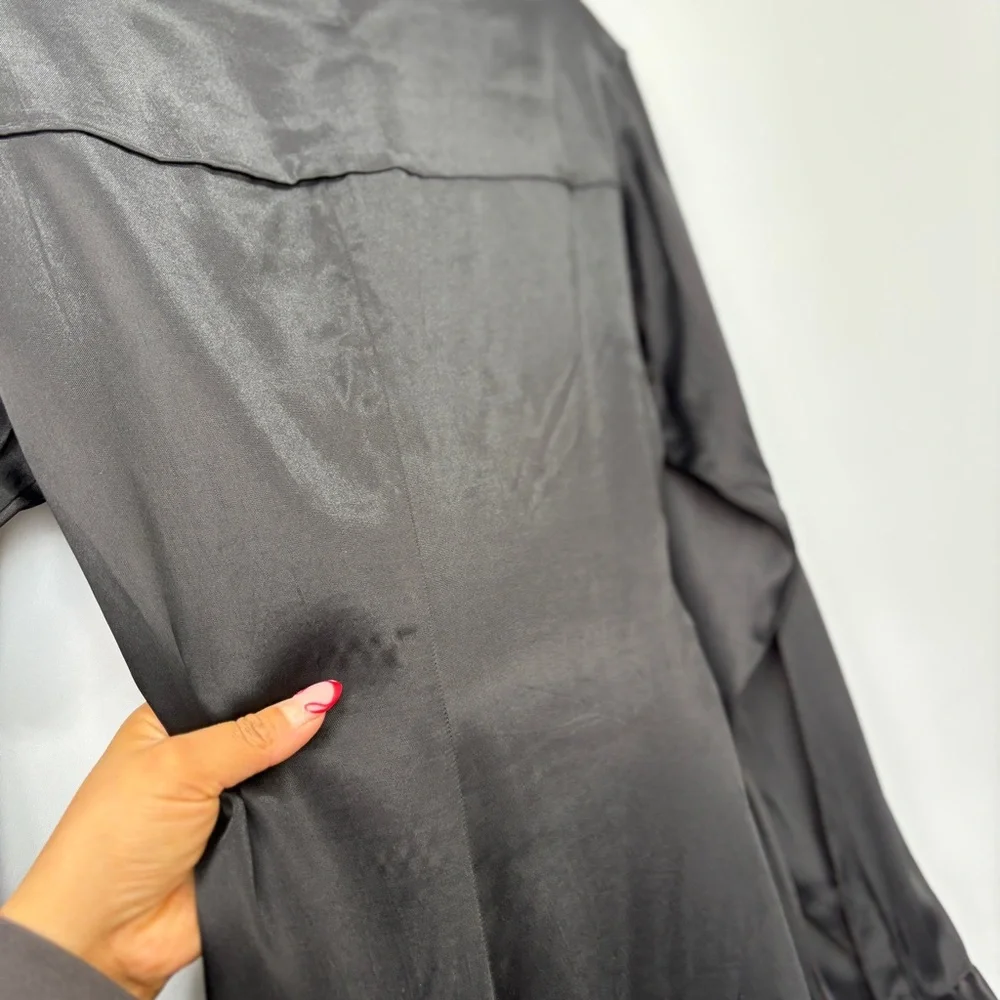 Zara Black Satin Long Sleeve Wrap Collared Short‎ Dress Size XS